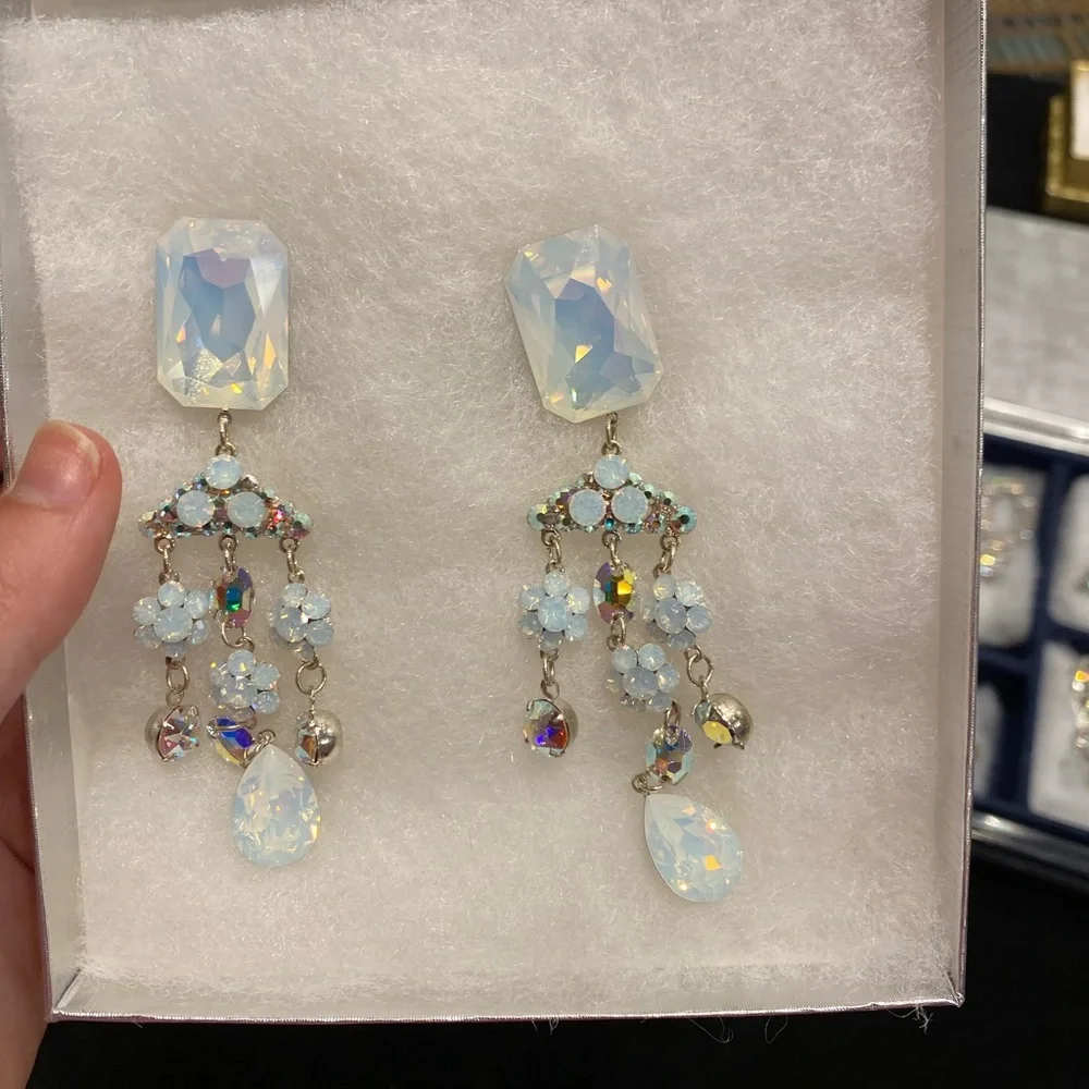 Opalescent White Crystal Chandelier Drop Earrings